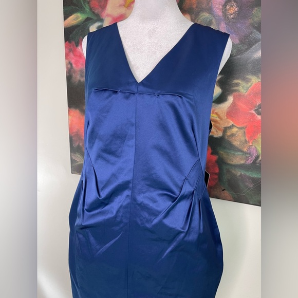 ROBERT RODRIGUEZ New Blue Cotton Satin Sheath Career Cocktail Party Dress 8 - Picture 2 of 15